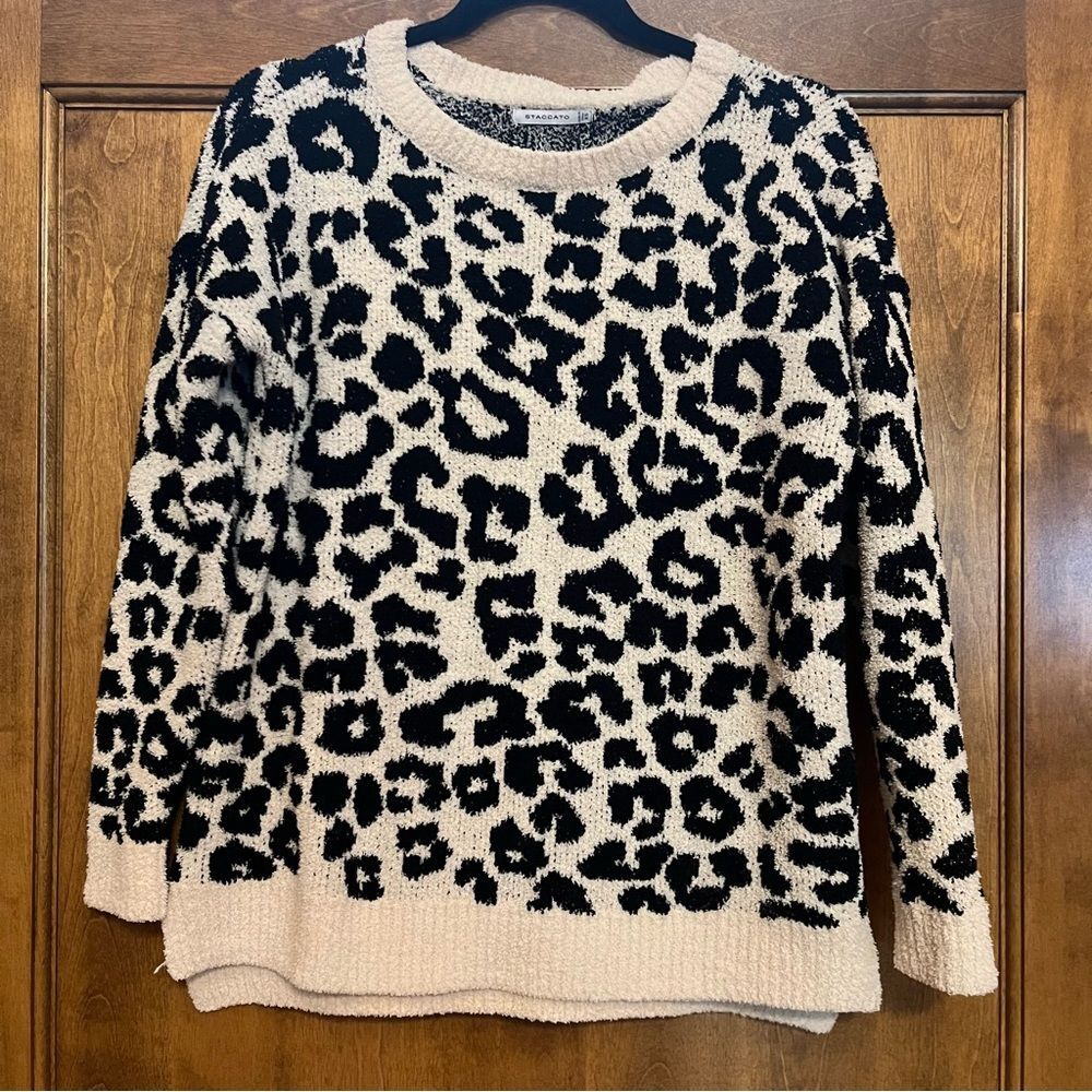 Staccato Cozy Sweater Animal Print Cheetah Leopard XS Black Cream